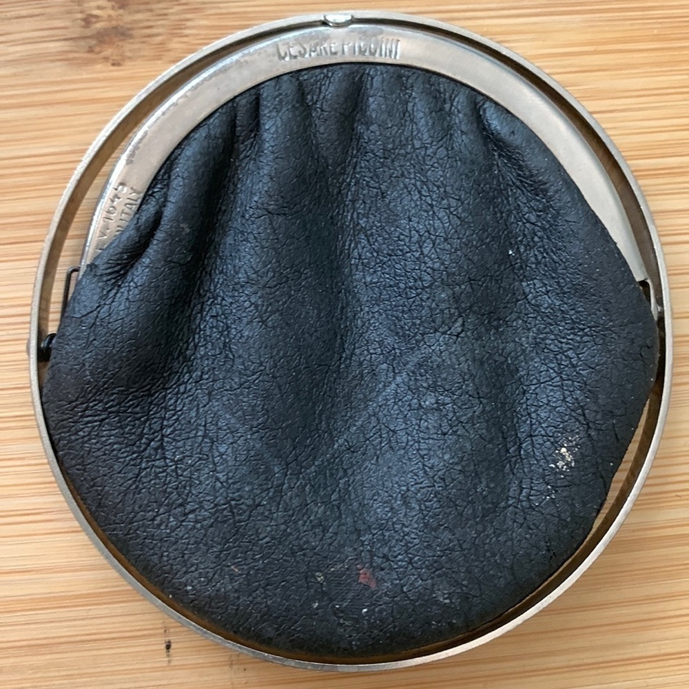 Cesare Piccini || Vintage Made in Italy Black Leather Silver Sphere Coin Purse